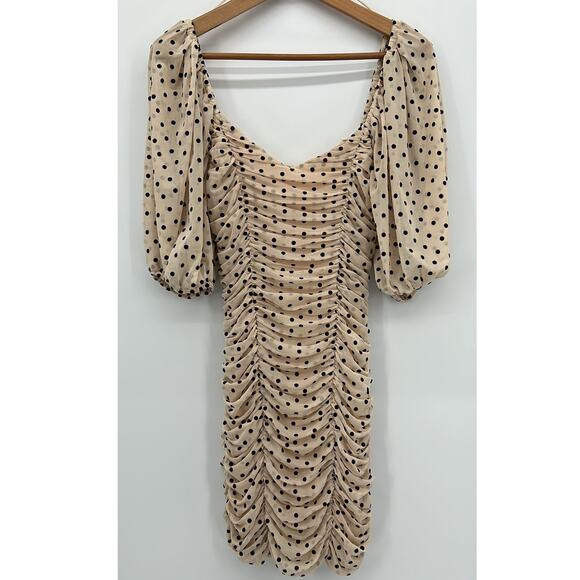 re:named Dresses & Skirts - Re:named Bodycon Ruched Polka Dot Mini NYE Holiday Dress Nude Black Size‎ Small